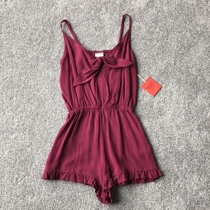 Maroon Tie-Front Romper
